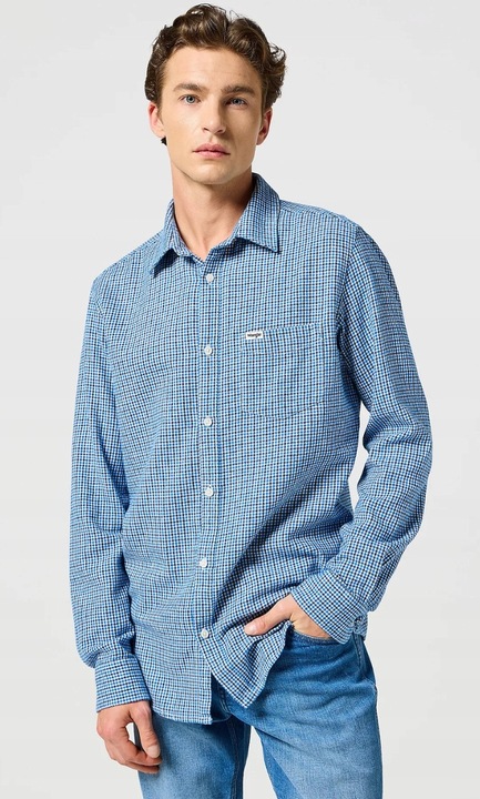 Férfi ing, Wrangler, kék, pamut, regular fit, rövid ujjú, cipzáras és gombos, M INTL
