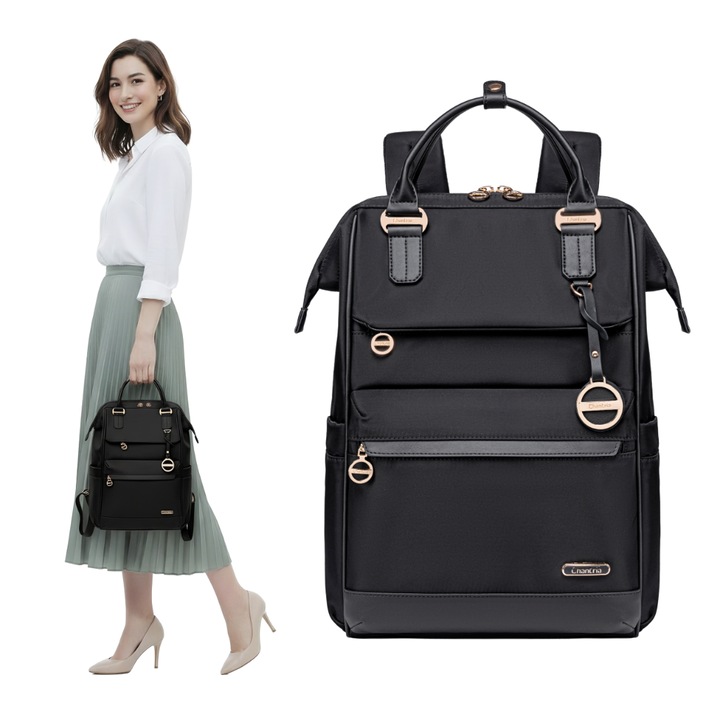 Rucsac geanta de dama neagra, urbana, comoda pentru laptop de 15,6, pentru munca si studii