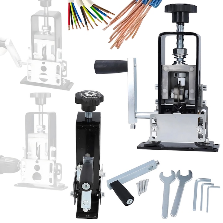 Dispozitiv Dezizolat pentru Cabluri Profesional, din Metal, 1-25mm, Rapid si Precis, Functioneaza cu Burghiu, 16.8x12x4 cm, Gri