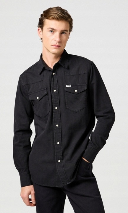 Férfi ing, Wrangler, farmer, fekete, regular fit, cipzár