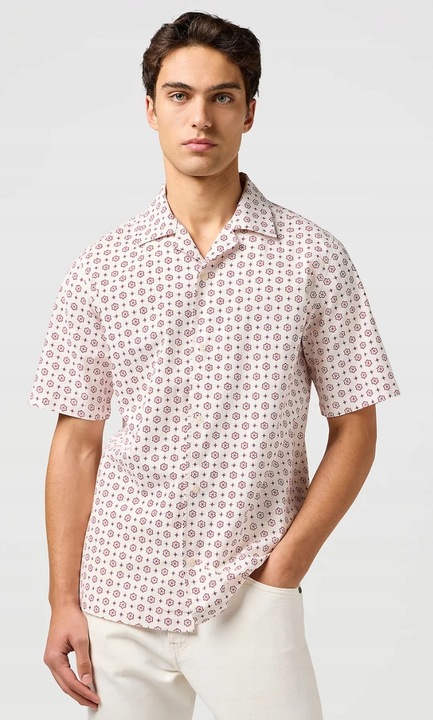 Férfi ing, Wrangler, RESORT SHIRT, fehér, pamut, rövid ujjú, normál fazon