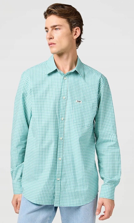 Férfi ing, Wrangler, Latigo, zöld, pamut, rövid ujjú, regular fit