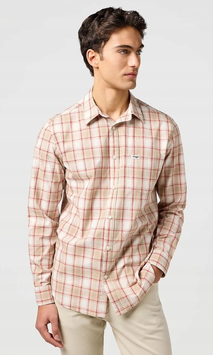 Férfi ing, Wrangler, klasszikus, pamut, bézs, rövid ujjú, normál szabás