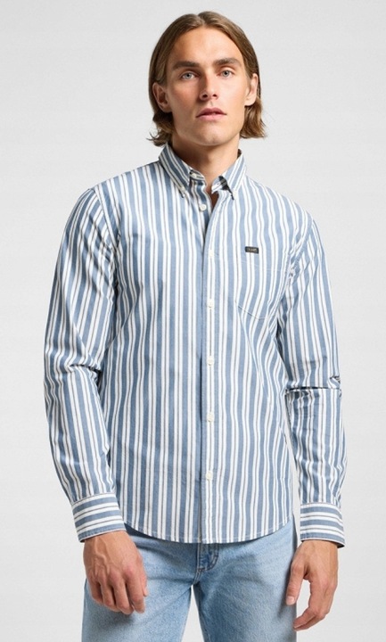 Camasa barbati, Lee, Orion Stripe, bumbac, alb, maneca scurta, croiala regular fit