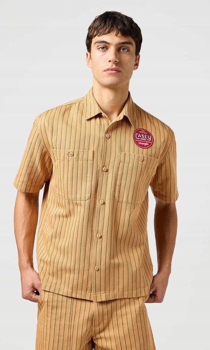 Wrangler Casey Jones Механична риза, оранжева със зелени райета, памук, свободна кройка, комплект с два джоба