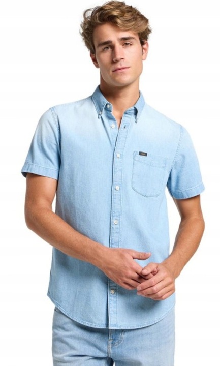 Camasa barbati Lee, model BUTTON DOWN SS, regular fit, albastru, bumbac