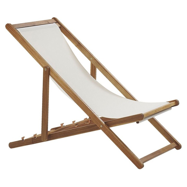 Sezlong din lemn de salcam Beliani, reglabil pe 3 nivele, maro deschis, 54x97/99/101cm
