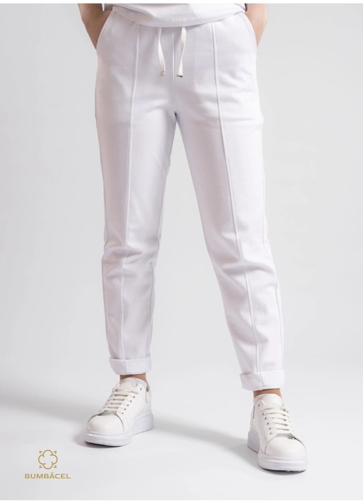 Pantaloni pentru dame, din bumbac, cu buzunare, Alb