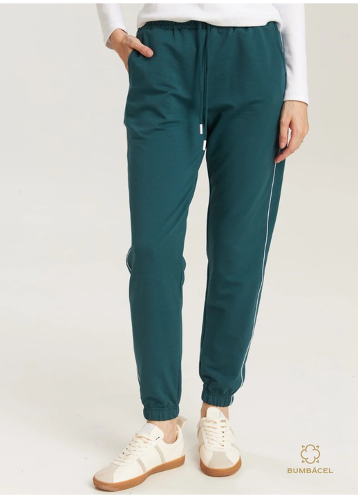 Pantaloni de trening, din bumbac, cu snur si buzunare, pentru dame, Verde