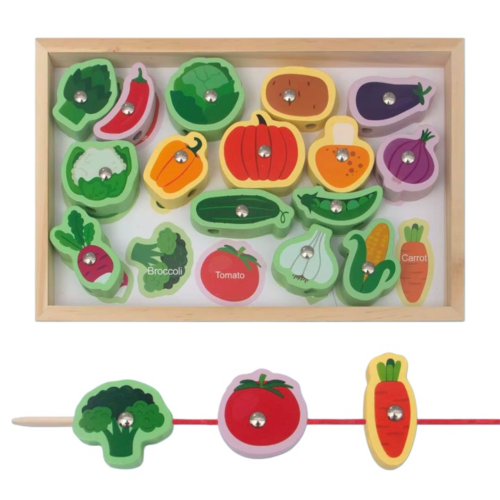 Set educativ 3 in 1 Denn, pescuit magnetic, activitate de insirare si sortare, multicolor, 23x15x2cm