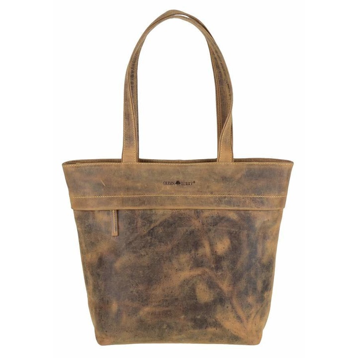 Shopper táska, Greenburry, Vintage, természetes bőr, antikbarna, 39x31cm