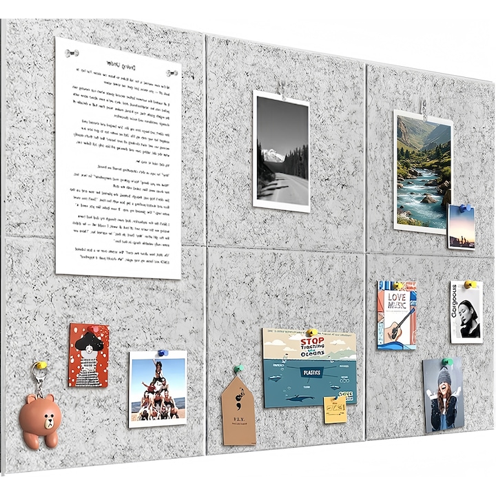 Set 12 Panou tapitat pentru decorarea, Wacorresi®, Panou tapitat perete, 30 x 30 cm, autoadeziv si acustic, perfect pentru living, dormitor sau birou, ofera un decor elegant si modern, gri argintiu