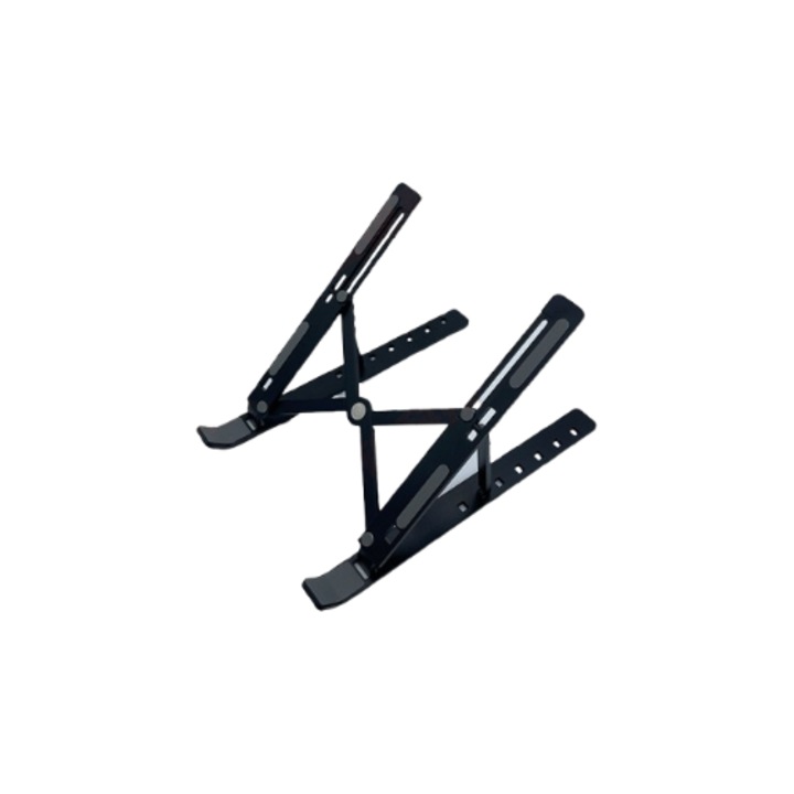 Suport Din Aluminiu Pentru Laptop 10-17" DEISNGB, Stand Reglabil Pe 6 Nivele, Portabil, Pliabil, Ajustabil, Pentru Macbook, Chromebook, Tableta, negru