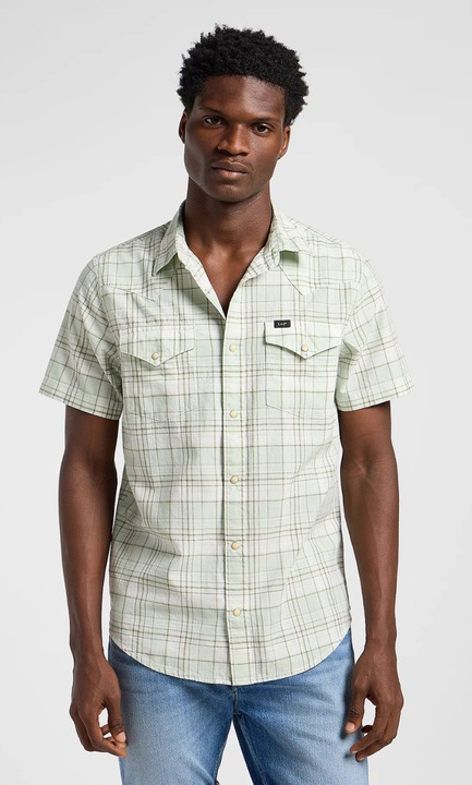Camasa barbati, Lee, cu carouri, verde, bumbac, maneca scurta