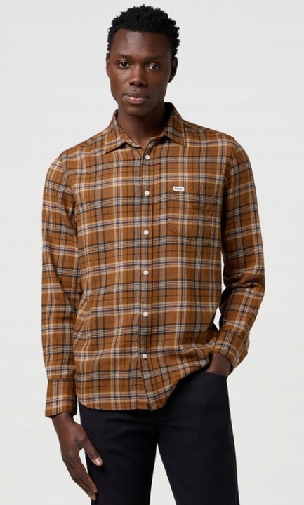 Férfi ing, Wrangler, klasszikus ing, pamut, barna, rövid ujjú