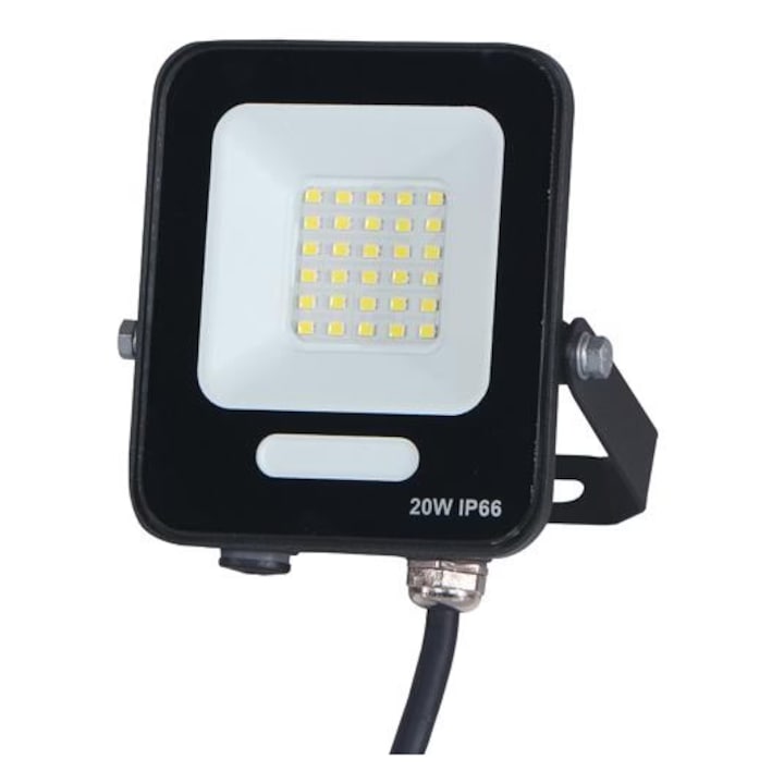 Proiector EUROLAMP cu LED-uri SMD 20W, 2400lm NEGRU IP66 160-265V, lumina calda 3000 K, PLUS