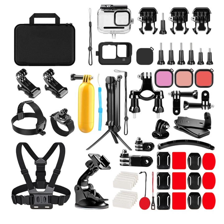 Комплект аксесоари 61-в-1 за екшън камери GoPro, с калъф за носене