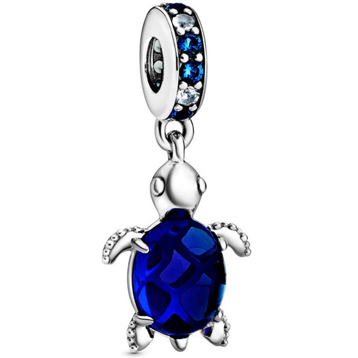 Teknőc gyöngy medál, karkötő/perec kiegészítő, kék