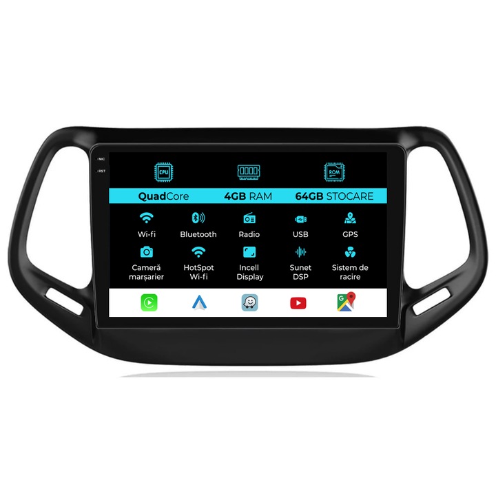Navigatie Dedicata Jeep Compass (2016-2020), QuadCore, 10Inch, 4Gb Ram, 64Gb Stocare, Carplay