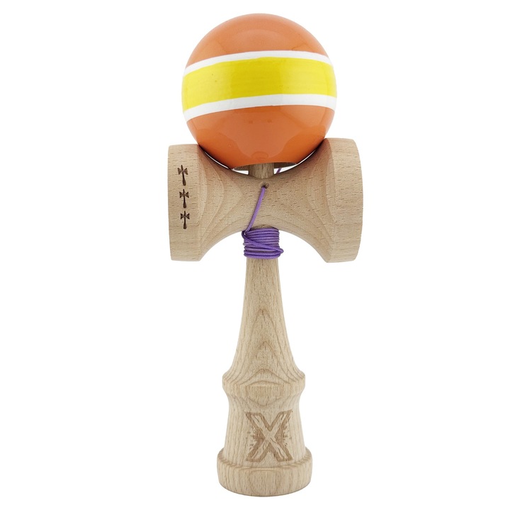 Profesionális Kendama V2, Nagy Kupák, Fém Csapágy, Narancssárga/Sárga/Fehér, 18,5x7x6cm