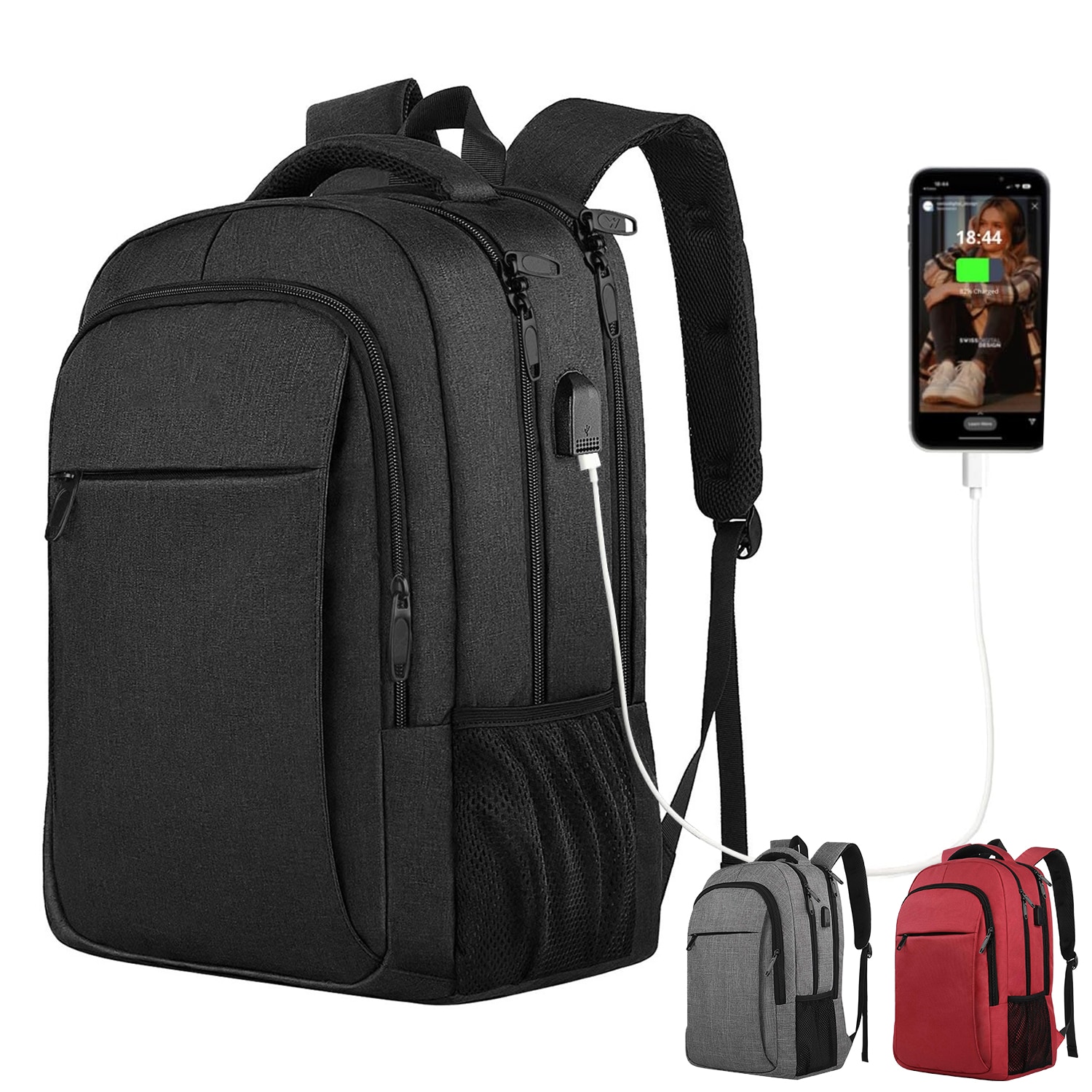 Rucsac Laptop, DEYKAY, Ghiozdan Voiaj cu port de incarcare USB, Compatibil cu laptop 16inch, Compartimente multiple, 30L, Sistem fixare pe valiza, Unisex, Potrivit pentru naveta, afaceri, Calatorii, Negru