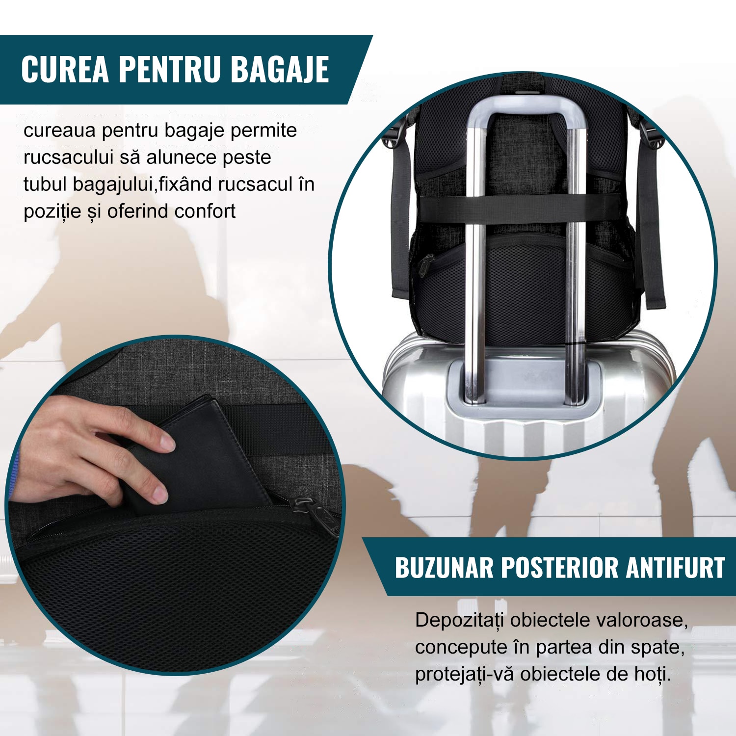 Rucsac Laptop, DEYKAY, Ghiozdan Voiaj cu port de incarcare USB, Compatibil cu laptop 16inch, Compartimente multiple, 30L, Sistem fixare pe valiza, Unisex, Potrivit pentru naveta, afaceri, Calatorii, Negru