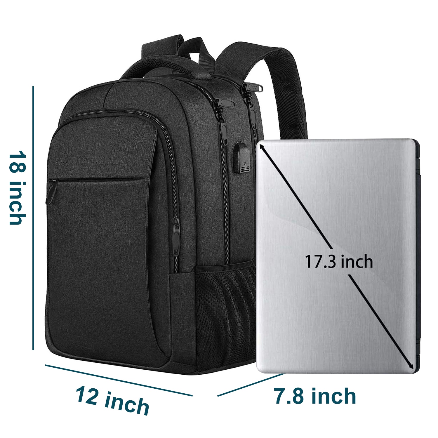 Rucsac Laptop, DEYKAY, Ghiozdan Voiaj cu port de incarcare USB, Compatibil cu laptop 16inch, Compartimente multiple, 30L, Sistem fixare pe valiza, Unisex, Potrivit pentru naveta, afaceri, Calatorii, Negru