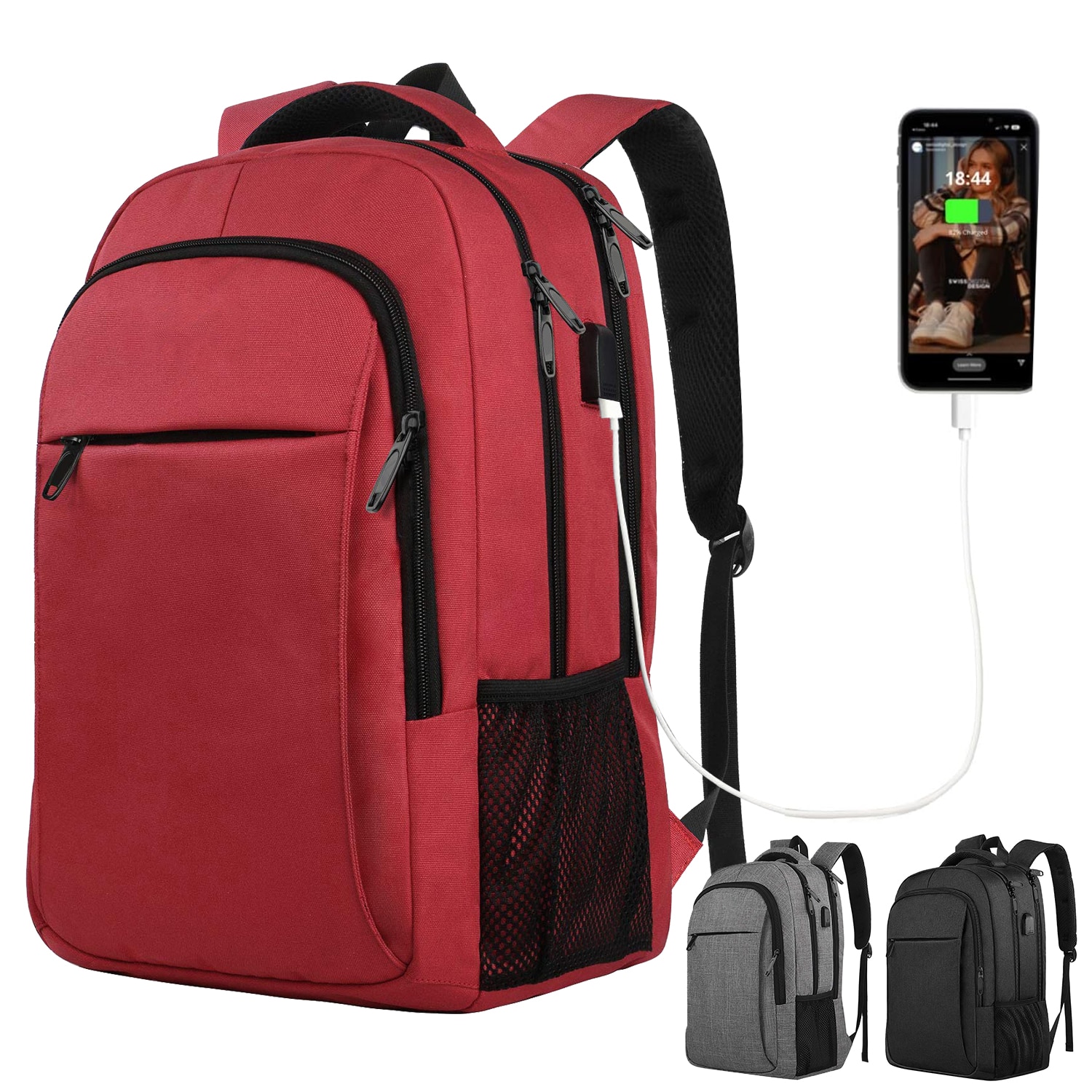 Rucsac Laptop, DEYKAY, Ghiozdan Voiaj cu port de incarcare USB, Compatibil cu laptop 16inch, Compartimente multiple, 30L, Sistem fixare pe valiza, Unisex, Potrivit pentru naveta, afaceri, Calatorii, Rosu