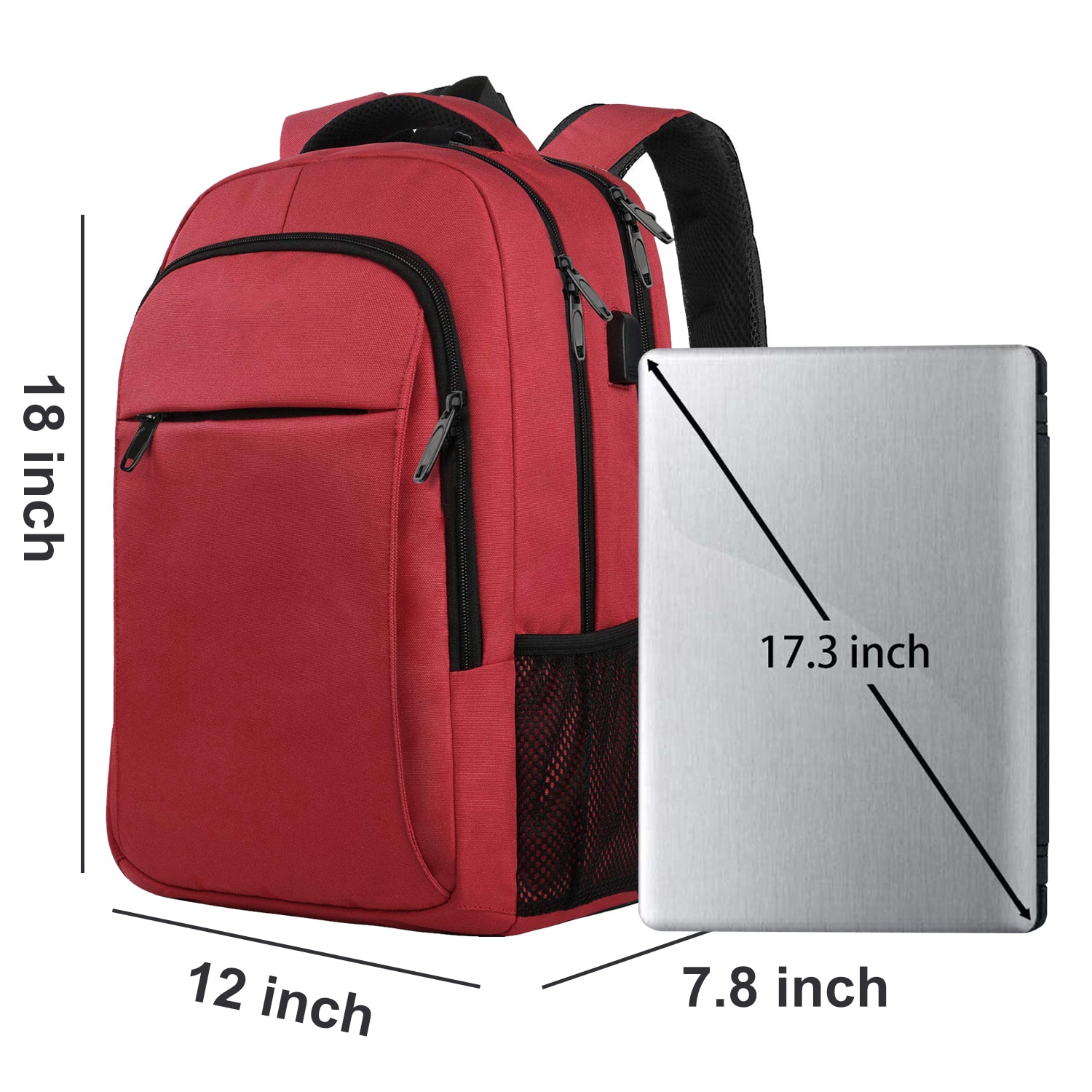 Rucsac Laptop, DEYKAY, Ghiozdan Voiaj cu port de incarcare USB, Compatibil cu laptop 16inch, Compartimente multiple, 30L, Sistem fixare pe valiza, Unisex, Potrivit pentru naveta, afaceri, Calatorii, Rosu