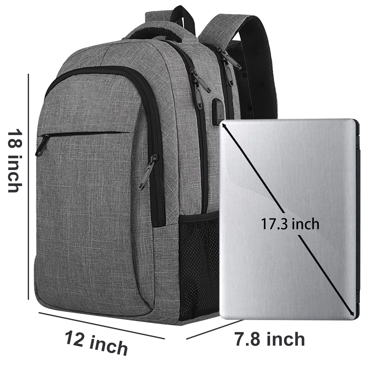 Rucsac Laptop, DEYKAY, Ghiozdan Voiaj cu port de incarcare USB, Compatibil cu laptop 16inch, Compartimente multiple, 30L, Sistem fixare pe valiza, Unisex, Potrivit pentru naveta, afaceri, Calatorii, Gri