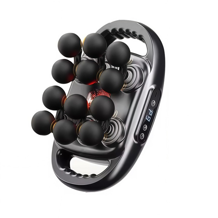 Professzionális masszázs készülék, AjieQaQ, 12 percussziós fej, 20 kg nyomóerő, 19000 ütés/perc, 9 mód és 5 intenzitási fokozat, 20 mm masszázsmélység, hátra, derékra, combra, karokra, csendes 45 dB, 3.5 óra üzemidő, sötétszürke szín