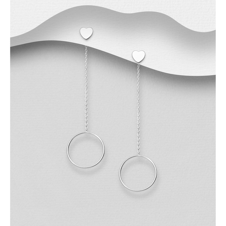 Cercei lungi argint cu cerc, lantisor si inima