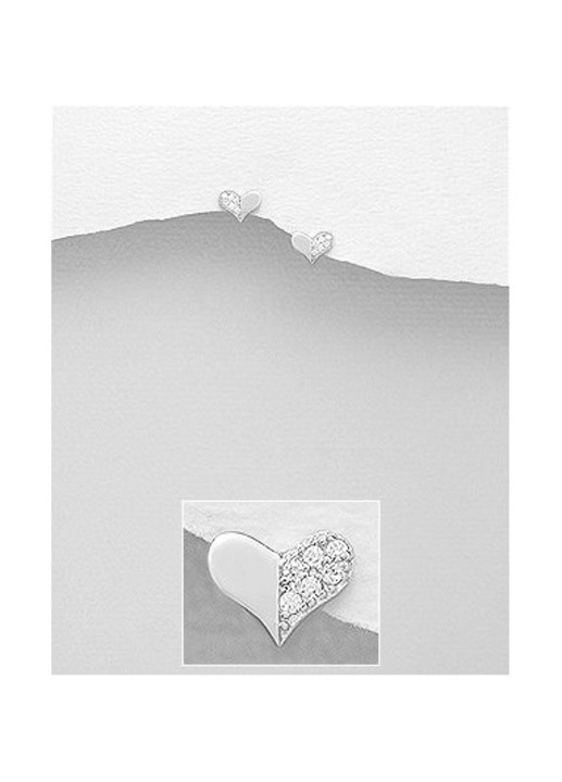 Cercei mici din argint model inima cu cristale albe
