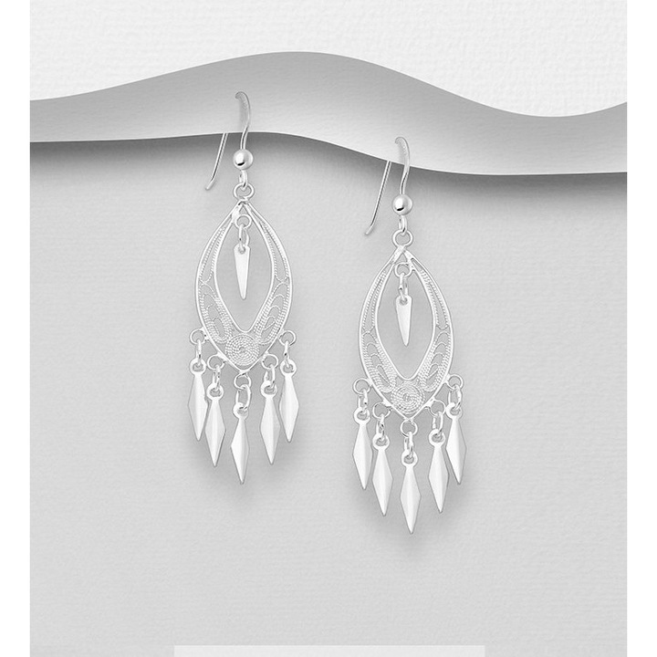 Cercei lungi filigran din argint cu romburi