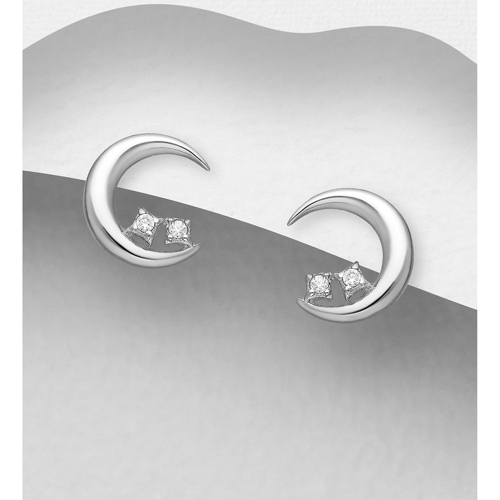 Cercei mici din argint model luna si cristale