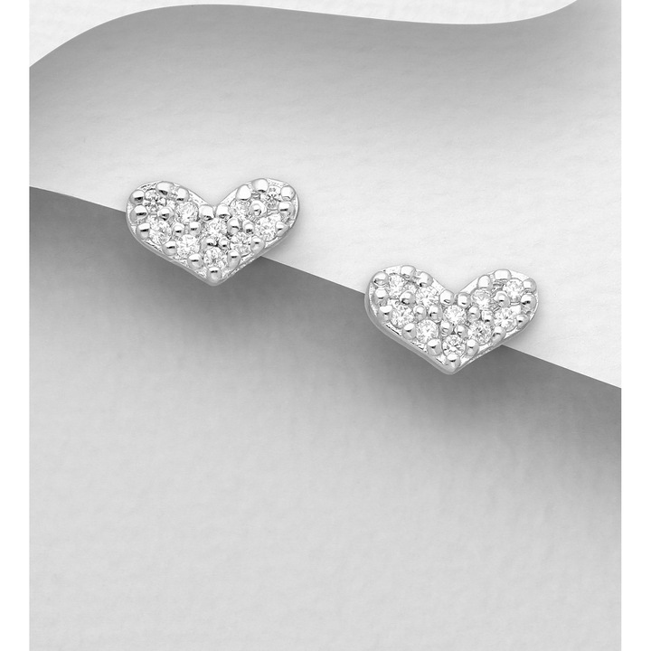 Cercei mici din argint model inima cu cristale