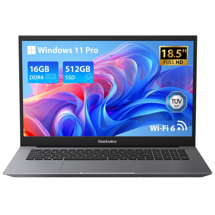 Laptop Blackview Acebook 10,16GB DDR4 512GB SSD+2TB TF, Intel N150 3.6GHz/Intel® Graphics, Windows 11 Pro,60.8Wh,18.5" FHD+, HDMI 2.0, BT5.2, WI-FI 6, USB 3.2, Gri