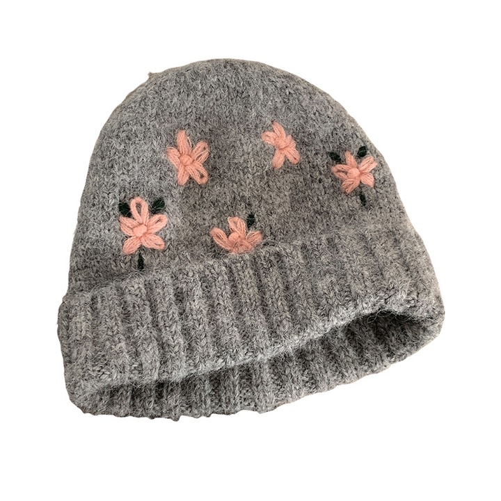 Caciula tricotata brodata, gri, M (56-58cm)