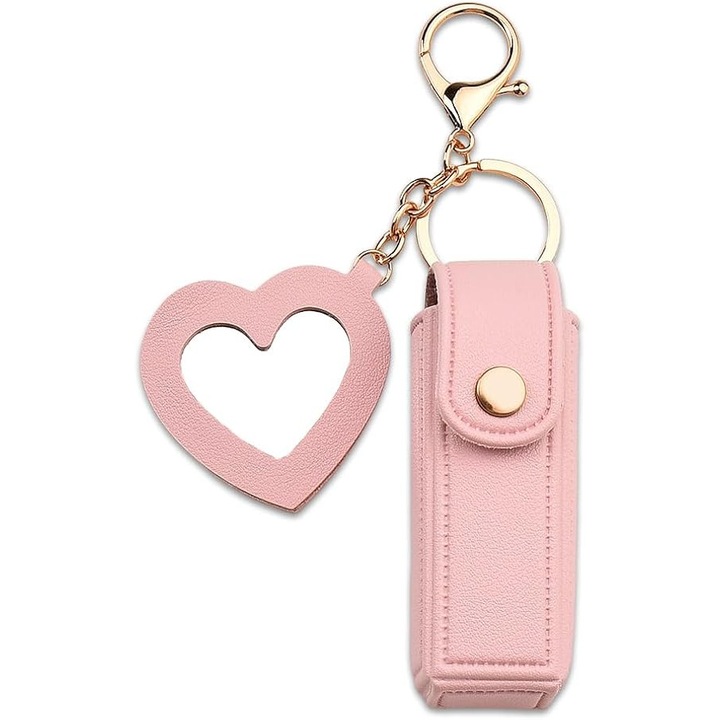 Kulcstartó tükörrel, rózsaszín, 10 cm, női kiegészítő