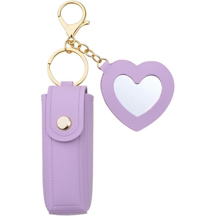 Kulcstartó tükörrel, lila, 10cm, sminkhez és ajakbalzsamhoz