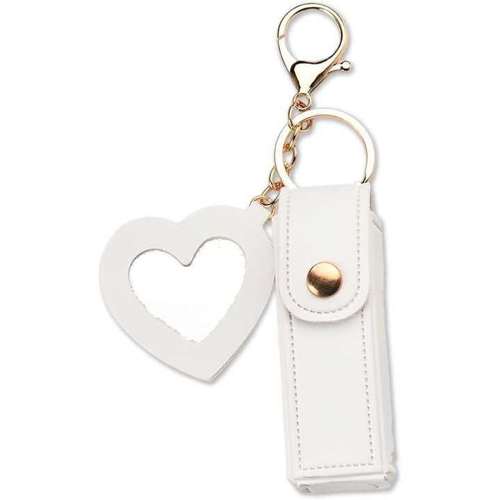 Kulcstartó tükörrel, praktikus kialakítás, fehér, 10 cm