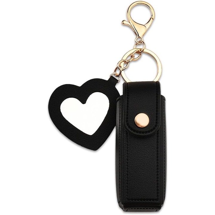 Kulcstartó tükörrel és női rúzsorganizátorral, fekete, 10 cm