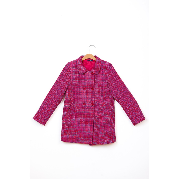 Palton Be You cu doua randuri de nasturi, Fucsia