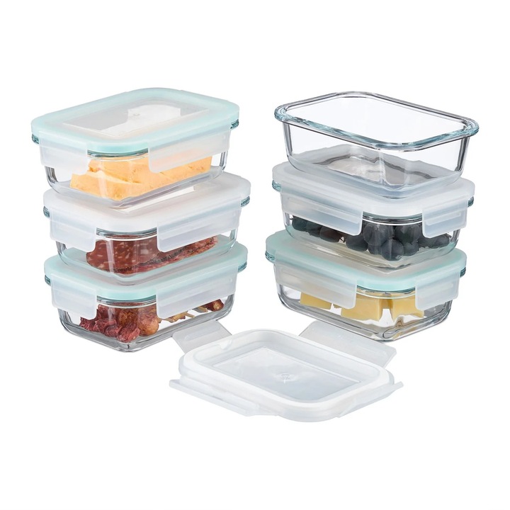 Caserole din sticlă Northix, set 2 bucăți, etanșe, stivuibile, transparente