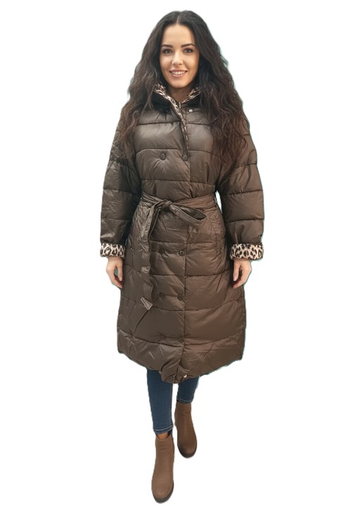 Geaca reversibila dama – Imprimeu leopard / maro simplu, Maro