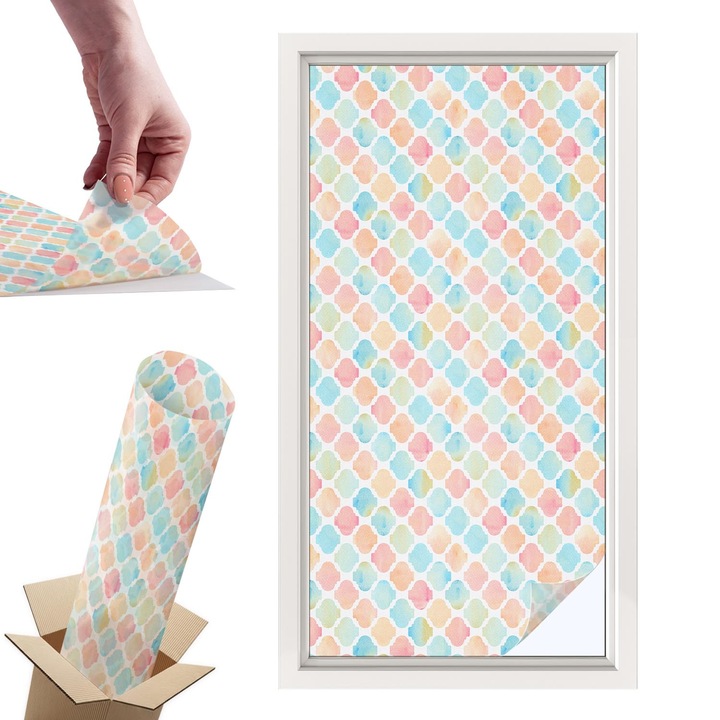 Декоративно фолио за прозорци, Wallfluent, Цветни акварели, Многоцветен, 50 x 100 cm, с ефект на витраж, самозалепващо се, 010450850010000011604