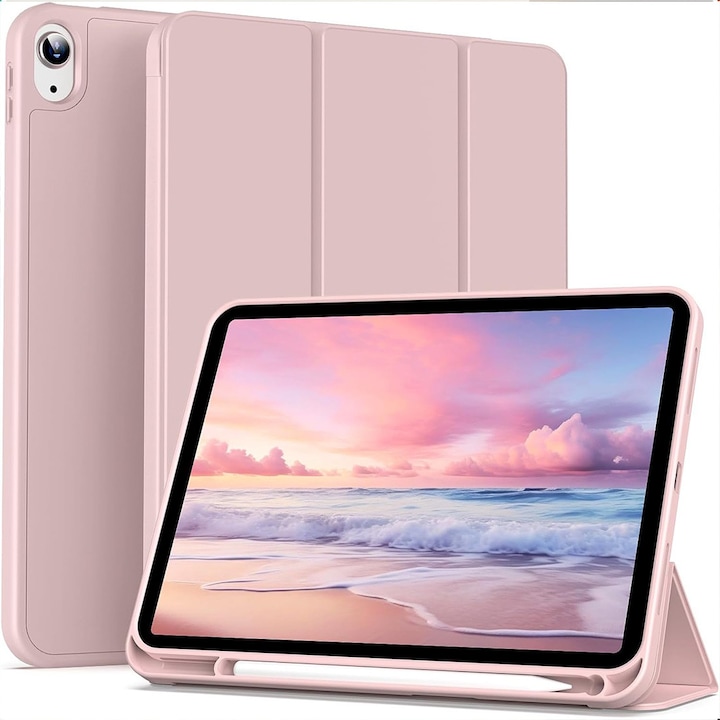 Husa de protectie pentru iPad (A16) 11 11 inch 2025, husa pentru iPad 10 10, 9 inch 2022, DEISNGB, cu suport pentru stilou, husa inteligenta cu suport pliabil in trei, husa spate ultra-subtire din TPU moale, Roz mat