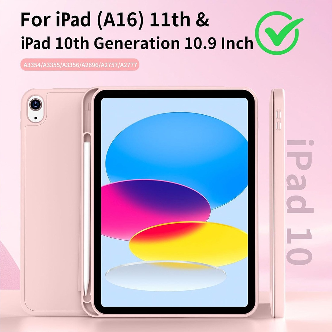 Husa de protectie pentru iPad (A16) 11 11 inch 2025, husa pentru iPad 10 10, 9 inch 2022, DEISNGB, cu suport pentru stilou, husa inteligenta cu suport pliabil in trei, husa spate ultra-subtire din TPU moale, Roz mat