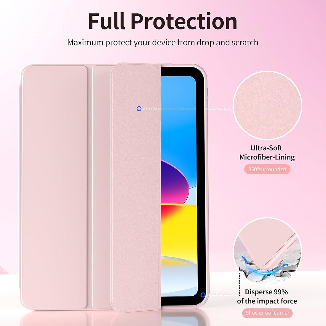 Husa de protectie pentru iPad (A16) 11 11 inch 2025, husa pentru iPad 10 10, 9 inch 2022, DEISNGB, cu suport pentru stilou, husa inteligenta cu suport pliabil in trei, husa spate ultra-subtire din TPU moale, Roz mat