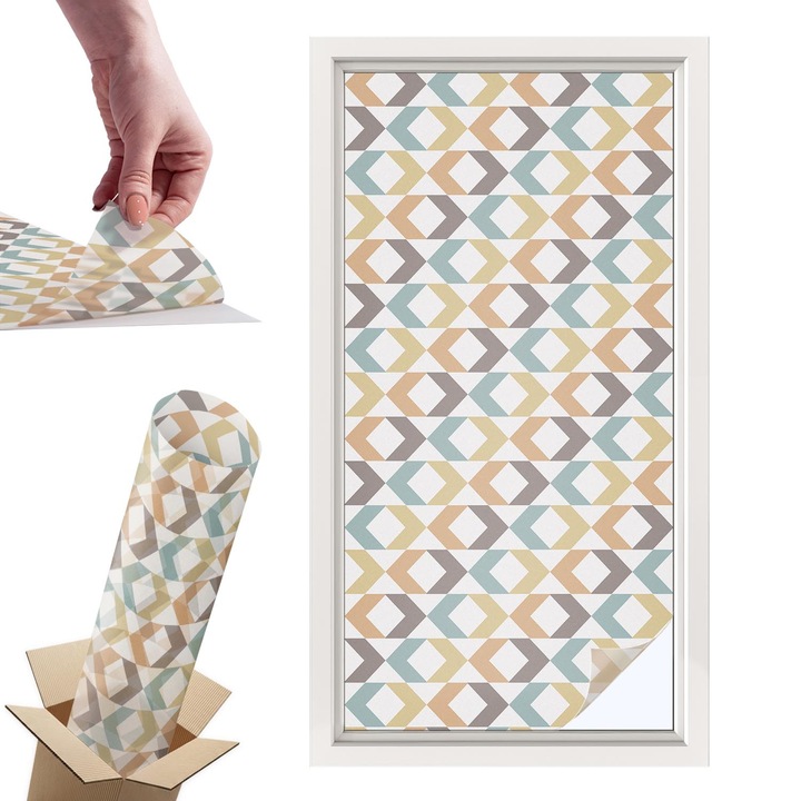 Dekoratív ablakfólia, Wallfluent, Geometriai rombuszok, Narancssárga, 50x100 cm, Dekoratív, Zuhanyzóhoz, Ajtókhoz és Ablakokhoz, Intimvédelem és UV-védelem, 010450850010000011745